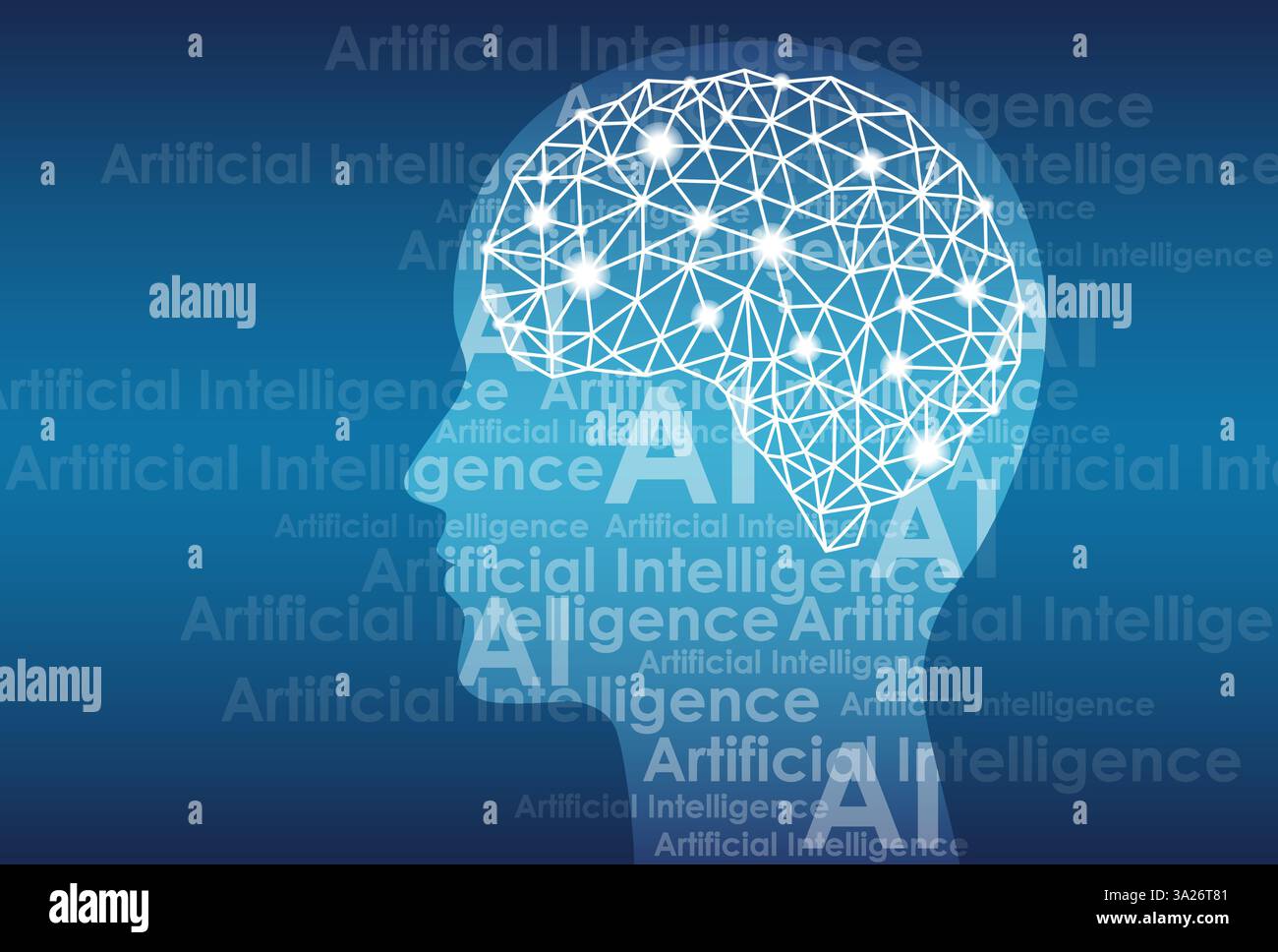 Illustrazione del concetto vettoriale di intelligenza artificiale con Una silhouette della testa umana e motivi a forma di cervello isolati su sfondo bianco. Illustrazione Vettoriale