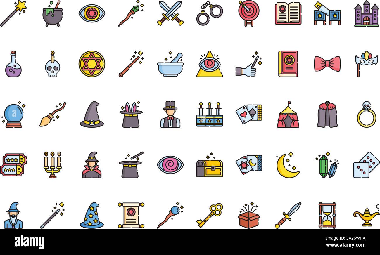 Magic icons Collezione di icone vettoriali di alta qualità con traccia modificabile. Ideale per progetti professionali e creativi. Illustrazione Vettoriale