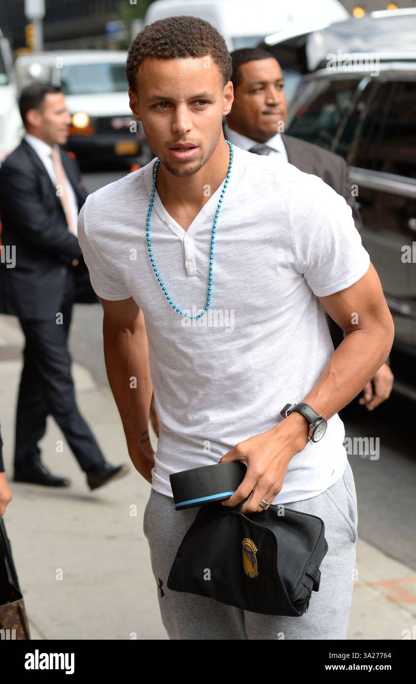 Steph Curry è arrivato a registrare un'apparizione a "The Late Show with Stephen Colbert" il 21 settembre 2015 a New York Foto Stock