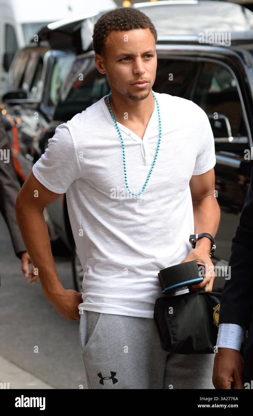 Steph Curry è arrivato a registrare un'apparizione a "The Late Show with Stephen Colbert" il 21 settembre 2015 a New York Foto Stock