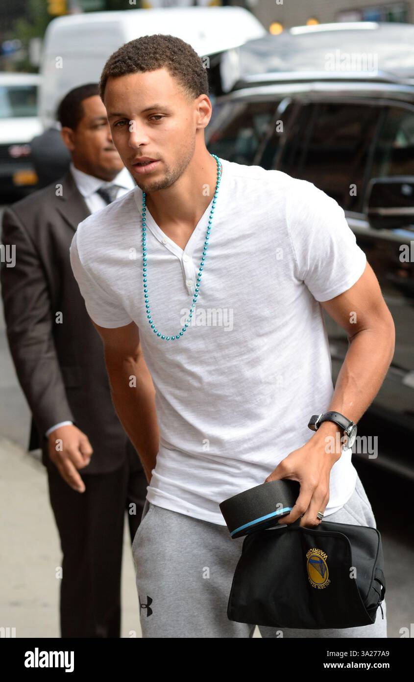 Steph Curry è arrivato a registrare un'apparizione a "The Late Show with Stephen Colbert" il 21 settembre 2015 a New York Foto Stock