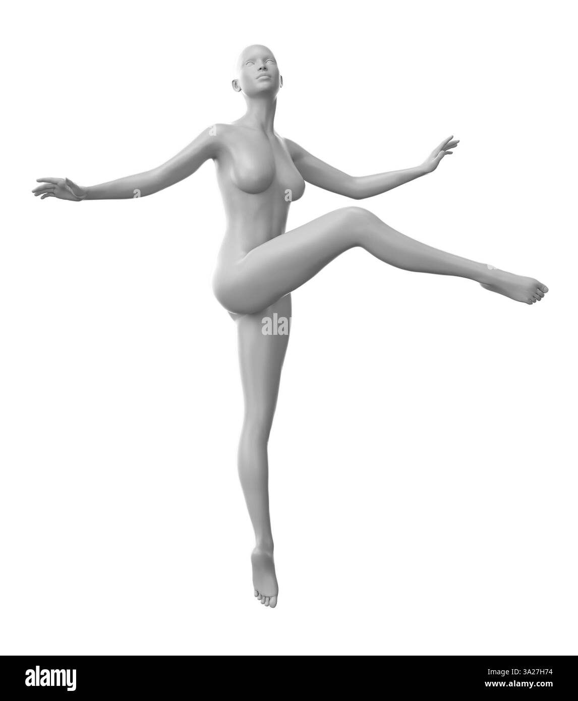 Manichino femminile in 3D in posa da ballerina di balletto, catturando la grazia e l'eleganza dei movimenti di balletto. Ideale per progetti a tema danza e progetti artistici, Foto Stock