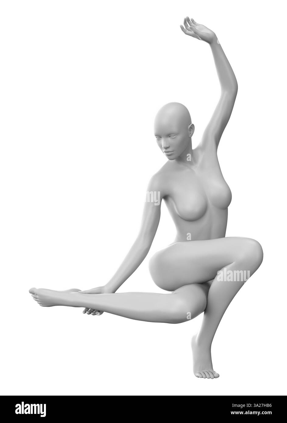 Manichino femminile in 3D in posa da ballerina di balletto, catturando la grazia e l'eleganza dei movimenti di balletto. Ideale per progetti a tema danza e progetti artistici, Foto Stock