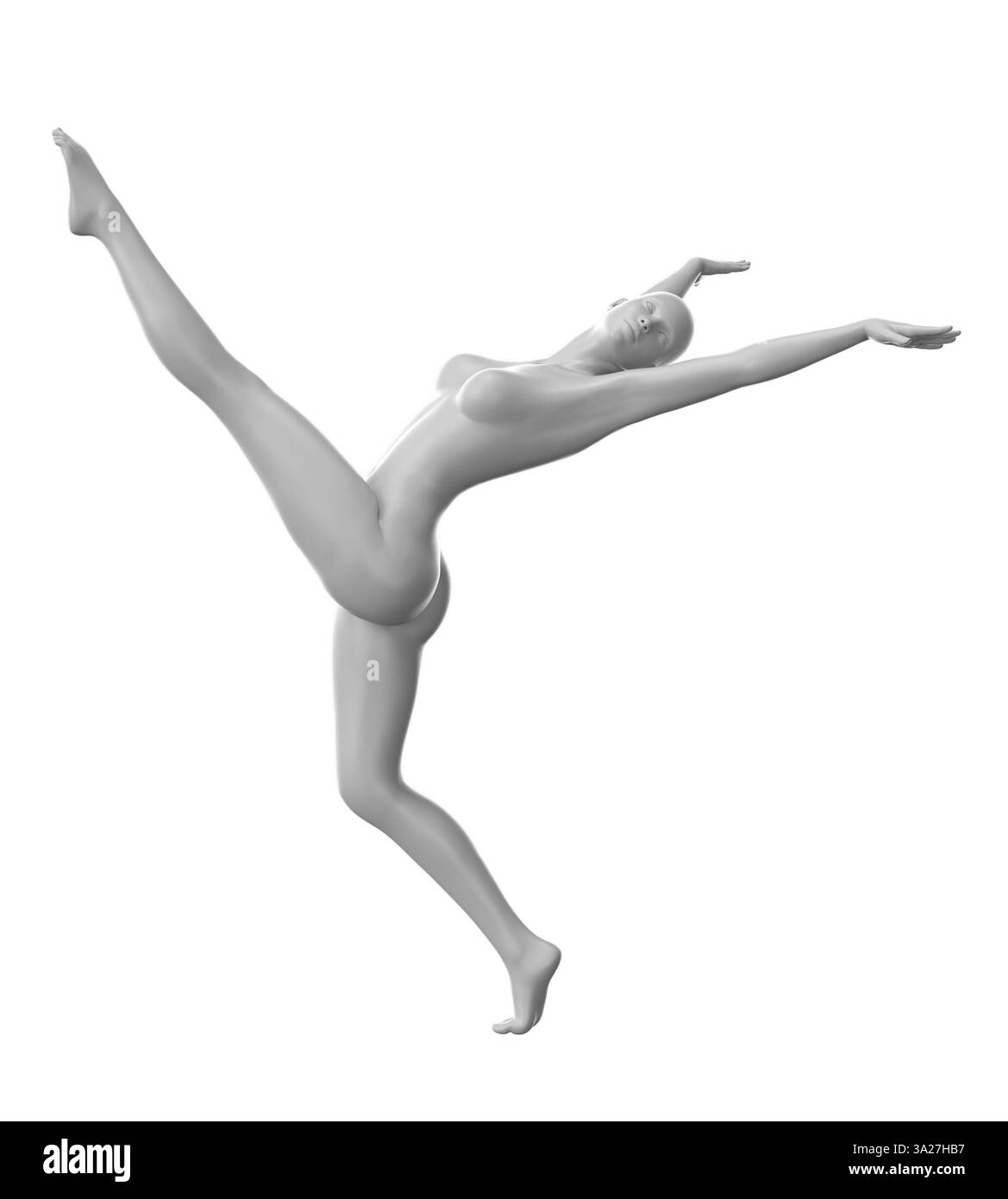 Manichino femminile in 3D in posa da ballerina di balletto, catturando la grazia e l'eleganza dei movimenti di balletto. Ideale per progetti a tema danza e progetti artistici, Foto Stock