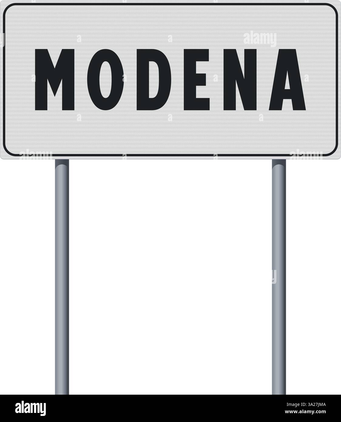 Illustrazione vettoriale del cartello stradale d'ingresso della città di Modena su pali metallici Illustrazione Vettoriale