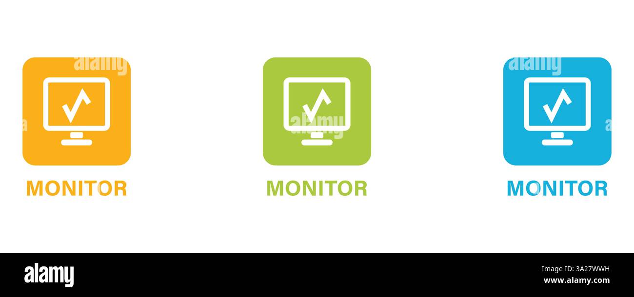 Set di icone monitoraggio. Icone delle linee sottili delle prestazioni. Pixel perfetti. Per computer e Web. Illustrazione Vettoriale