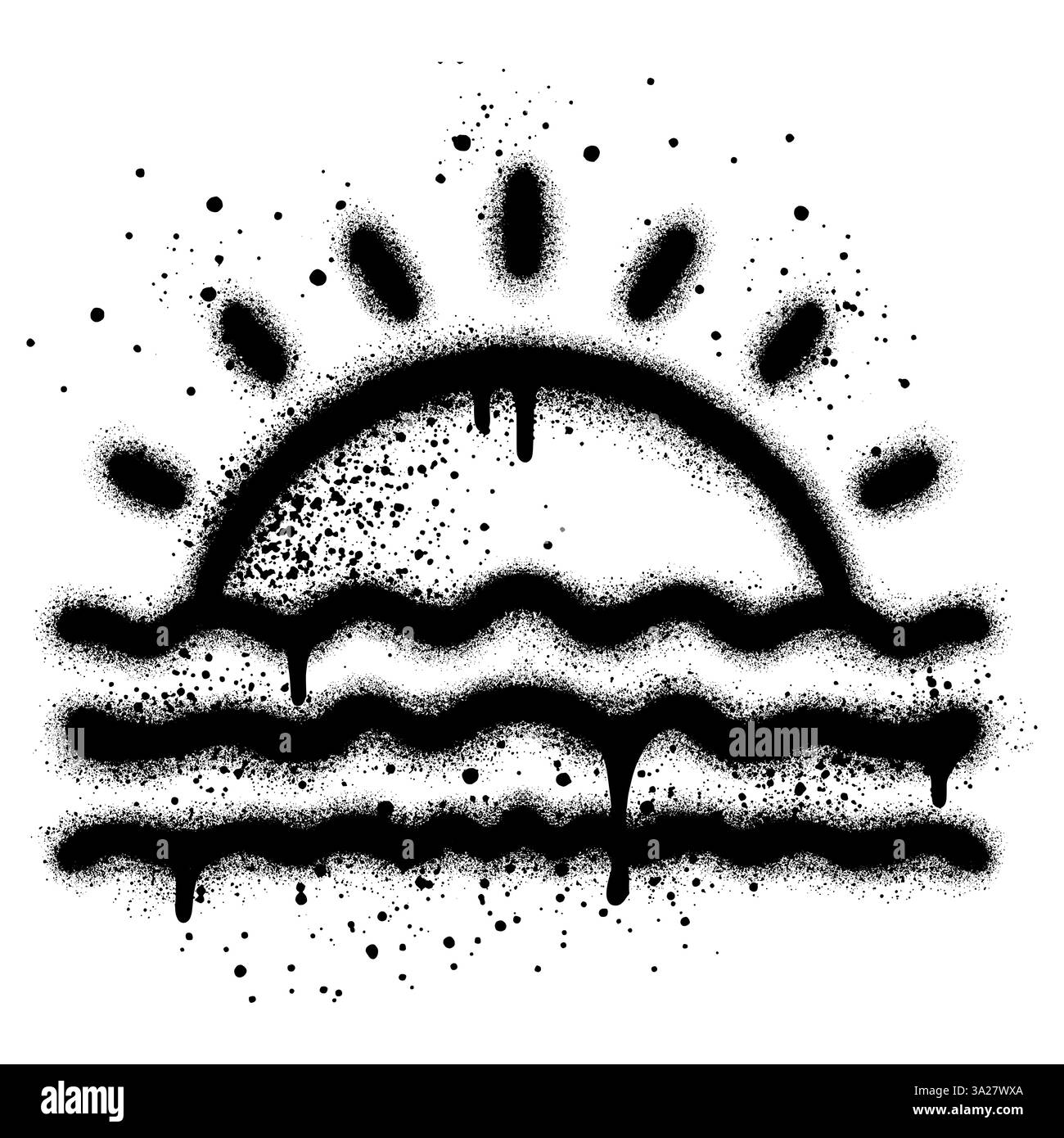 Icone disegnate a mano a metà sole in stile graffiti. Tramonti semplici simboli grafici. Illustrazione Vettoriale