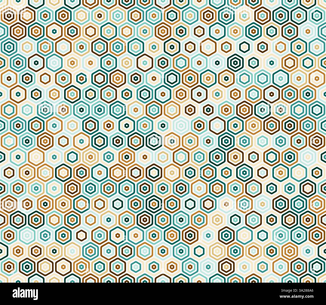 Fondo esagoni a nido d'ape. Cuvette esagonali impilate arrotondate in grassetto. Forme geometriche a nido d'ape. Tavolozza colori a più toni. Motivo senza cuciture. Illustrazione Vettoriale