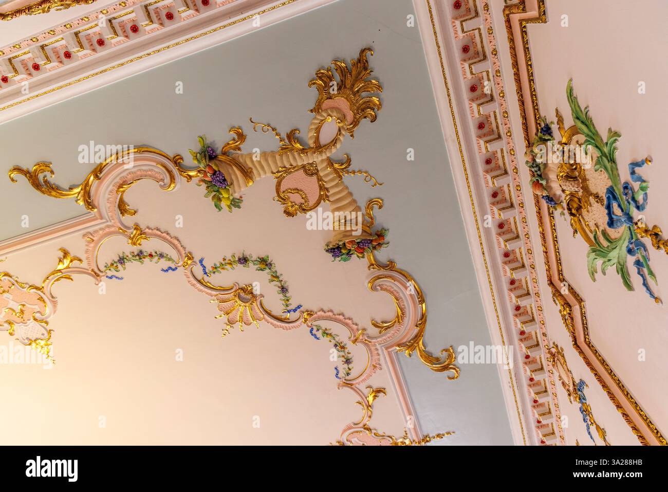 Dettaglio di intonaco dipinto, Croome, Worcestershire, Inghilterra, Regno Unito Foto Stock