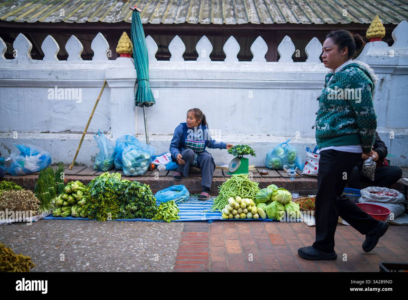 Luang Prabang Market produce, Laos. Verdure fresche, cibo locale Foto Stock