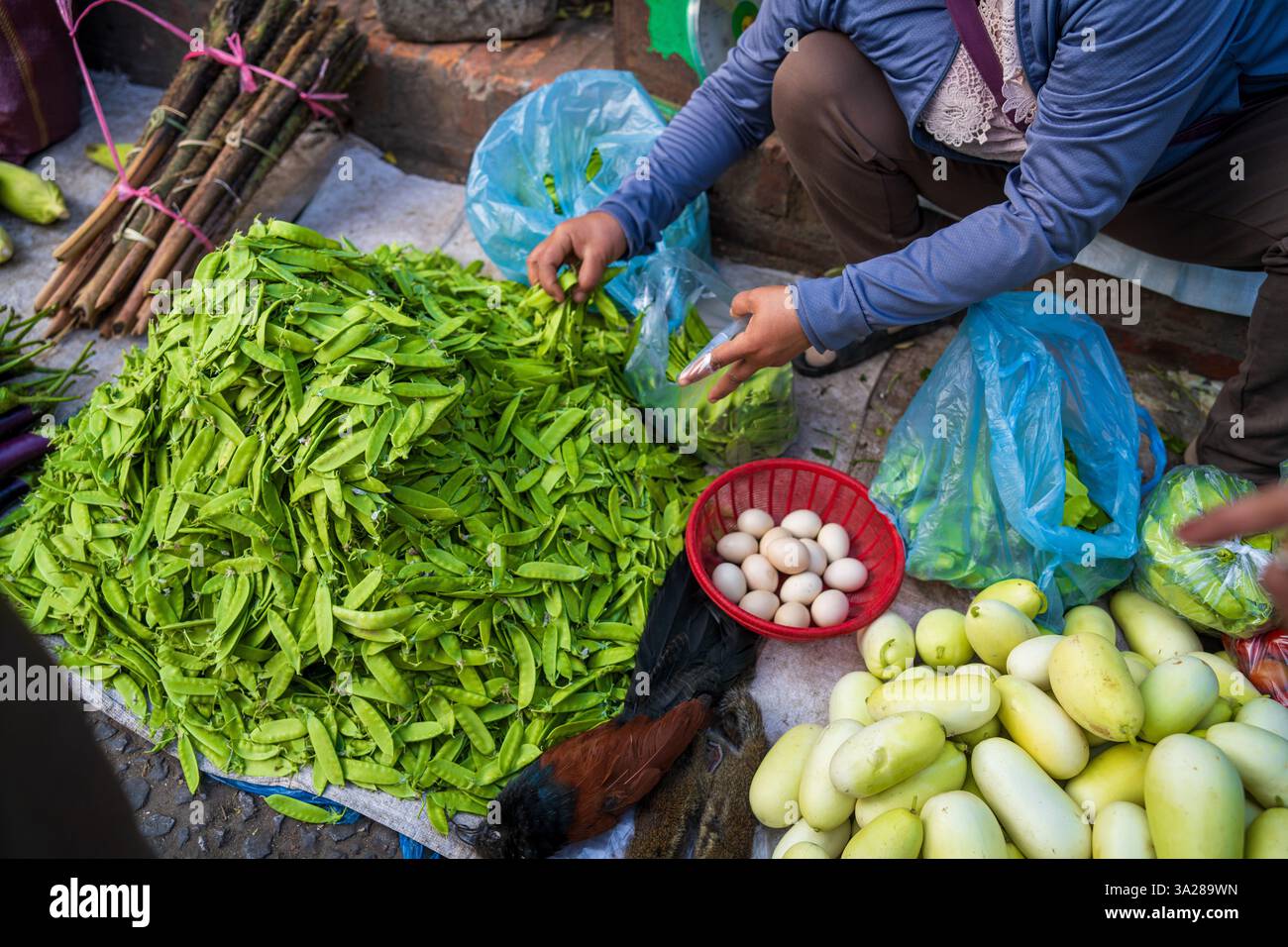 Luang Prabang Market produce, Laos. Verdure fresche, cibo locale Foto Stock