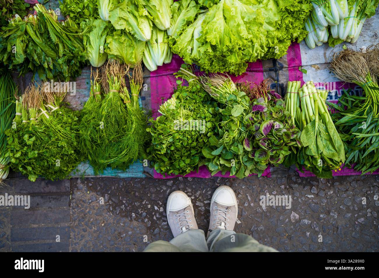 Luang Prabang Market produce, Laos. Verdure fresche, cibo locale Foto Stock
