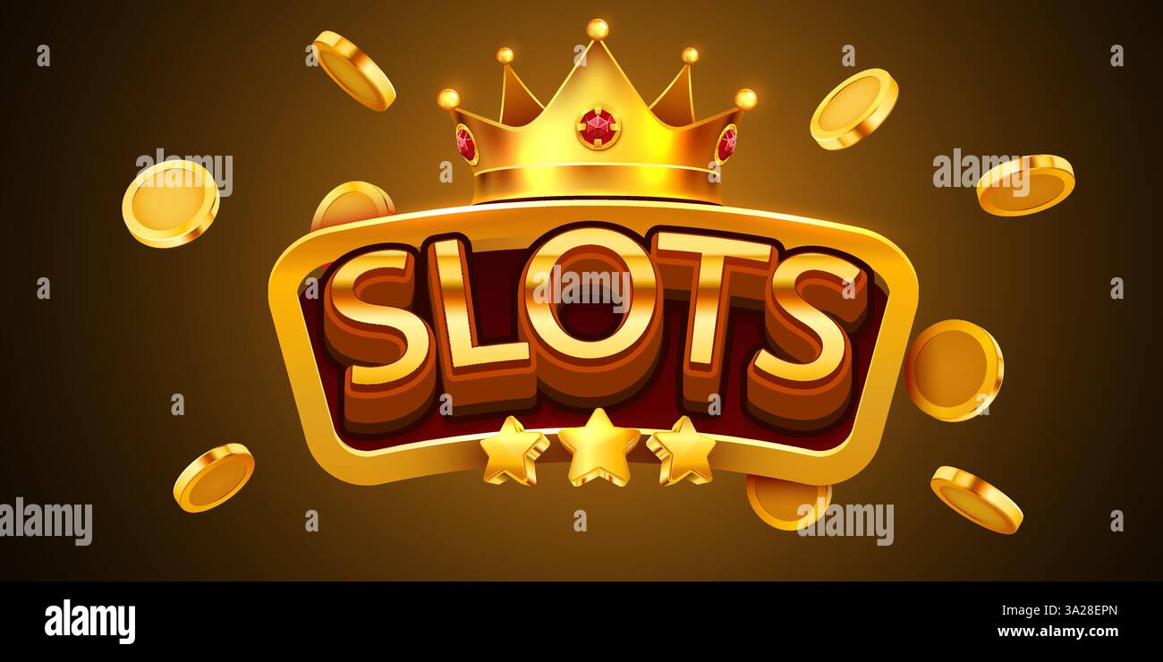 Slot per banner dorato. Firma con lettere dorate e corona. Illustrazione vettoriale Illustrazione Vettoriale