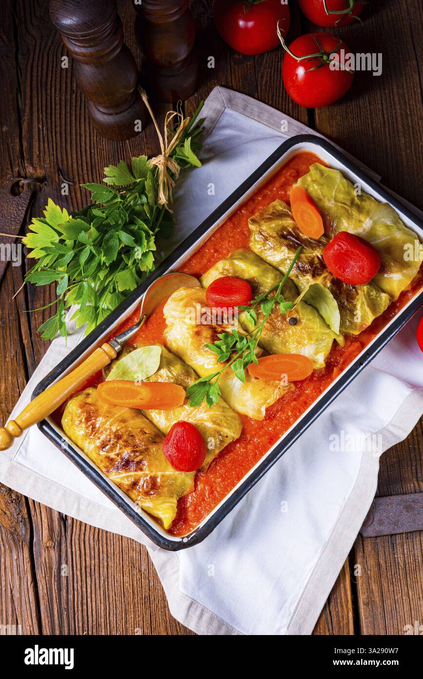 Involtini di cavolo con salsa di pomodoro Foto Stock