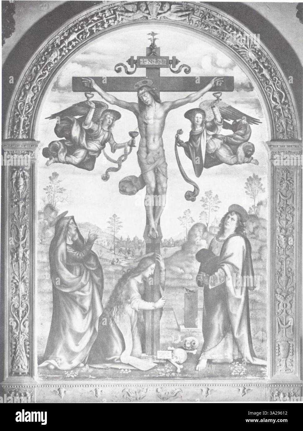 In 'Borgo, fig. 017', Mariotto Albertinelli illustra la vita tranquilla di un borgo italiano del XV secolo, sottolineandone l'architettura e i ritmi sereni dell'esistenza rurale. Foto Stock