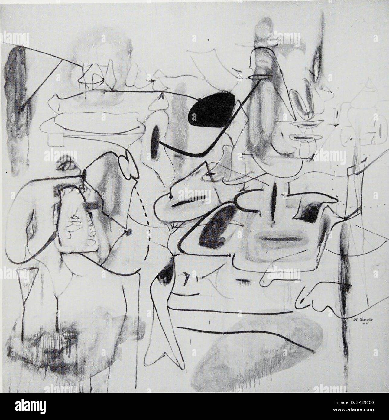 Il 285° pezzo di Gorky presenta linee ampie e forme organiche. La vivace tavolozza dei colori e le pennellate espressive evocano profondità emotiva e psicologica. Foto Stock