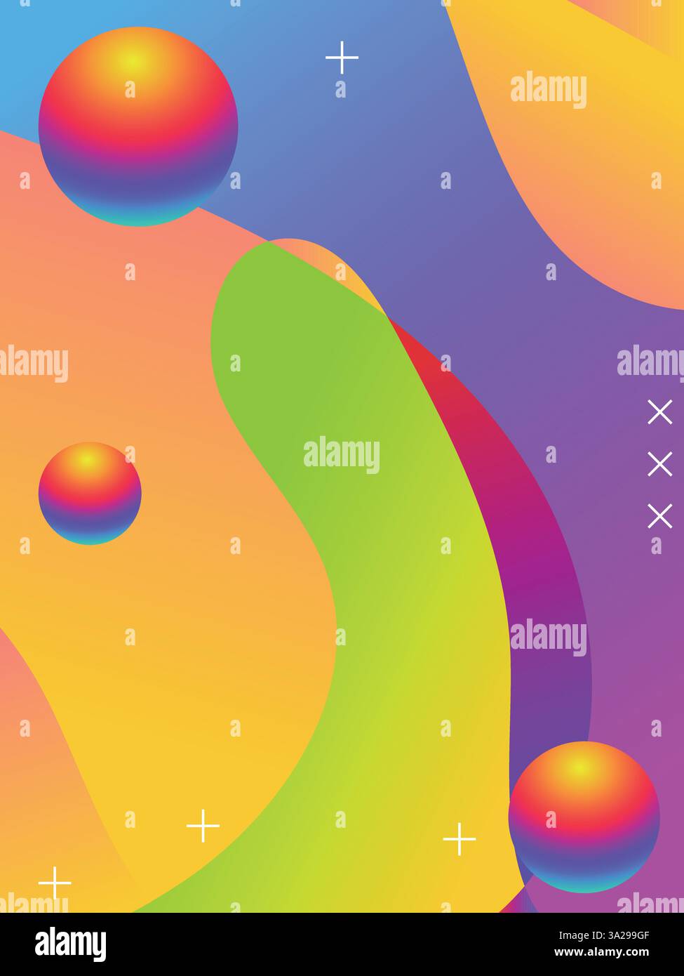 Colorate forme d'onda di gradiente astratte per eventi musicali estivi. illustrazione del vettore a colori vibranti in stile acido gradiente 3d. Illustrazione Vettoriale