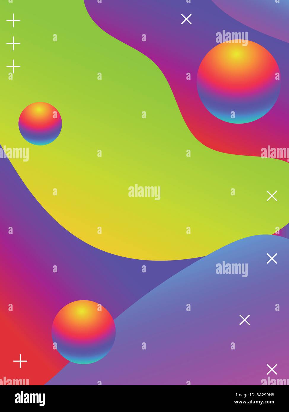 Sfondo linee liquide disegnato a mano per il modello poster Beach Party. illustrazione del vettore a colori vibranti in stile acido gradiente 3d. Illustrazione Vettoriale