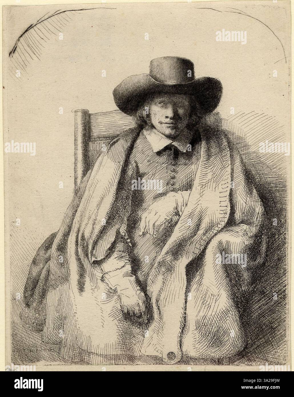 Questa incisione Rembrandt illustra la sua precisione nel rendering di figure umane, con luce e ombra che creano un senso realistico di volume e forma. Foto Stock