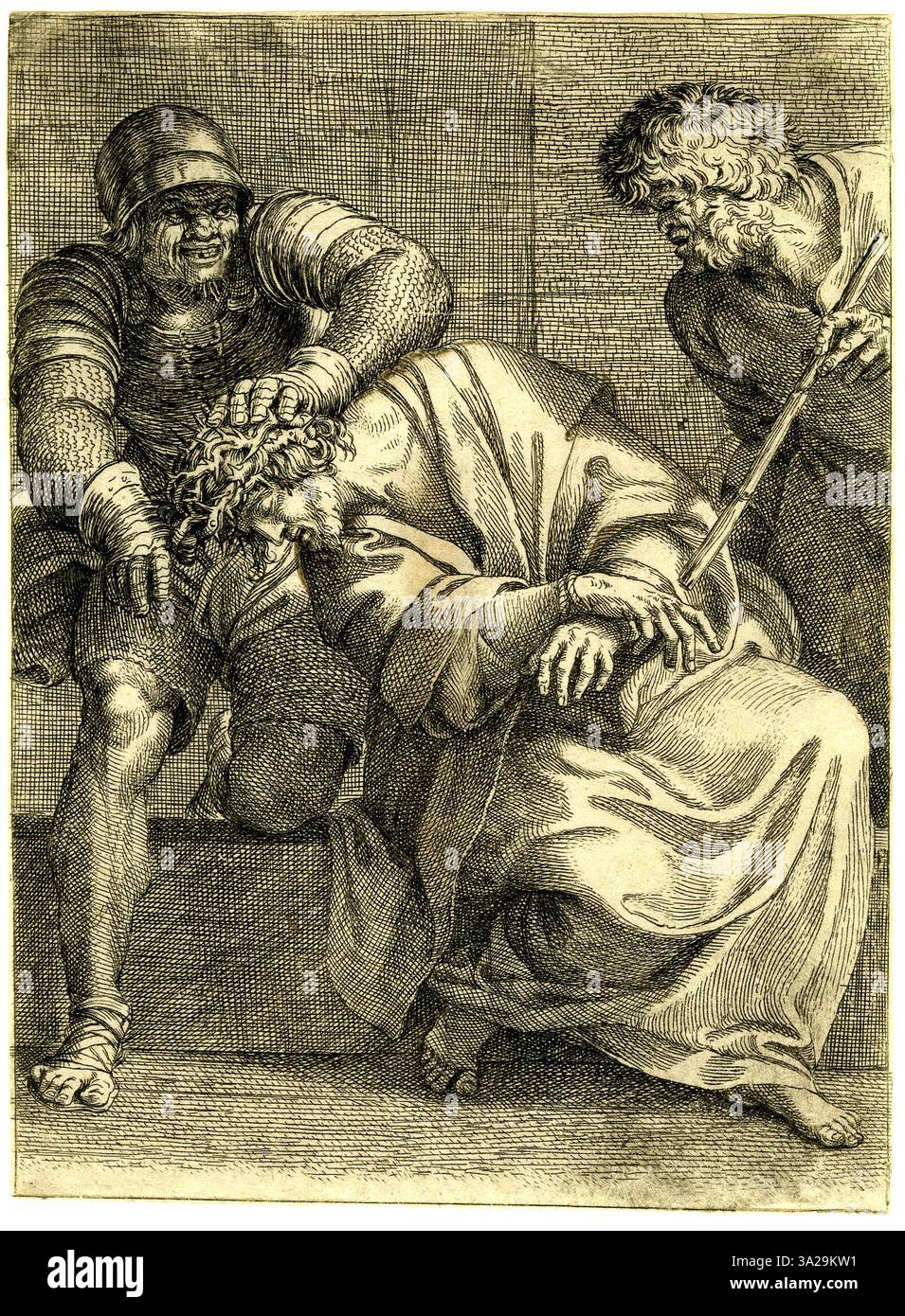 Il Cristo incoronato con spine di Annibale Carracci ritrae Cristo durante la sua passione, catturato in un momento di agonia e vulnerabilità. Il lavoro enfatizza la sua sofferenza fisica ed emotiva, con potenti contrasti in luce e ombra. Foto Stock Il Cristo incoronato con spine di Annibale Carracci ritrae Cristo durante la sua passione, catturato in un momento di agonia e vulnerabilità. Il lavoro enfatizza la sua sofferenza fisica ed emotiva, con potenti contrasti in luce e ombra. Foto Stock