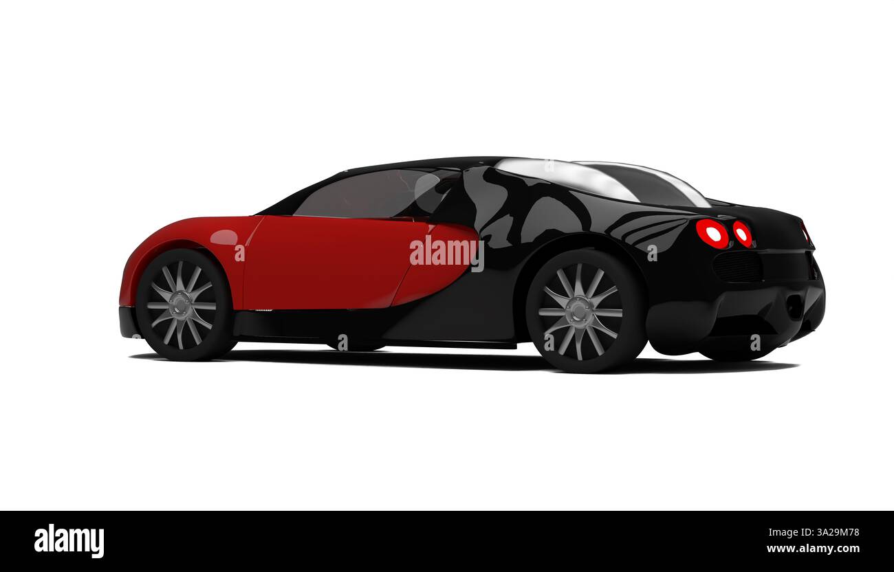 Izmir, Turchia - 12 marzo 2025: Foto in nero e rosso con vista posteriore a sinistra Bugatti su sfondo bianco, che mette in risalto la sua coda aerodinamica e aggressiva Foto Stock