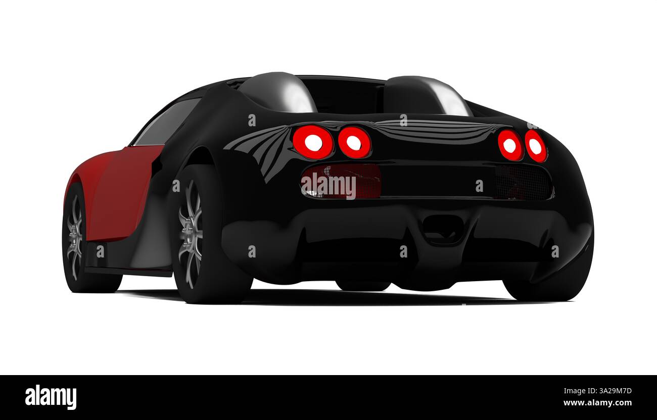 Izmir, Turchia - 12 marzo 2025: Foto in nero e rosso con vista posteriore a sinistra Bugatti su sfondo bianco, che mette in risalto la sua coda aerodinamica e aggressiva Foto Stock