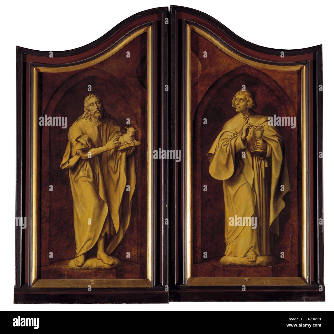 Quest'opera di Quinten Massys raffigura San Giovanni in una posa contemplativa, resa con una sensibilità alla vita e all'emozione interiore della figura, tipica dell'approccio dell'artista alla ritrattistica sacra. Foto Stock