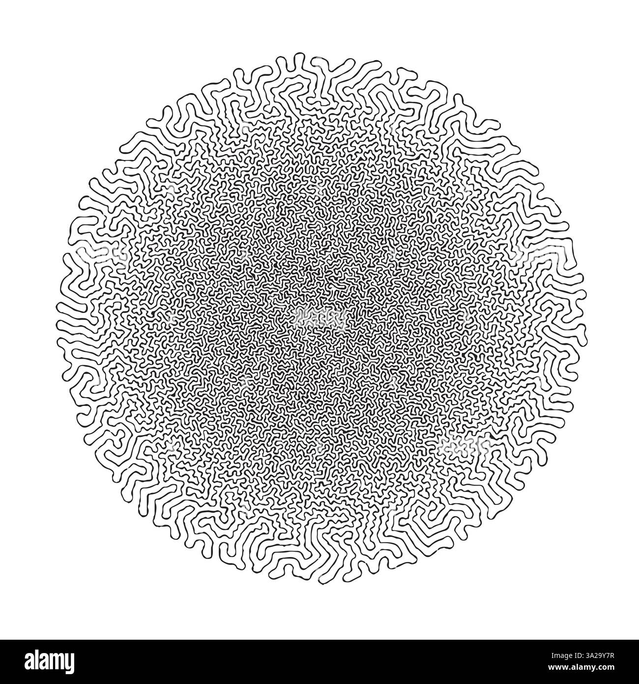 Particelle disperse astratte telaio rotondo isolato su sfondo bianco. Effetto spray. Diffusione di gocce nere cadenti. Illustrazione Vettoriale