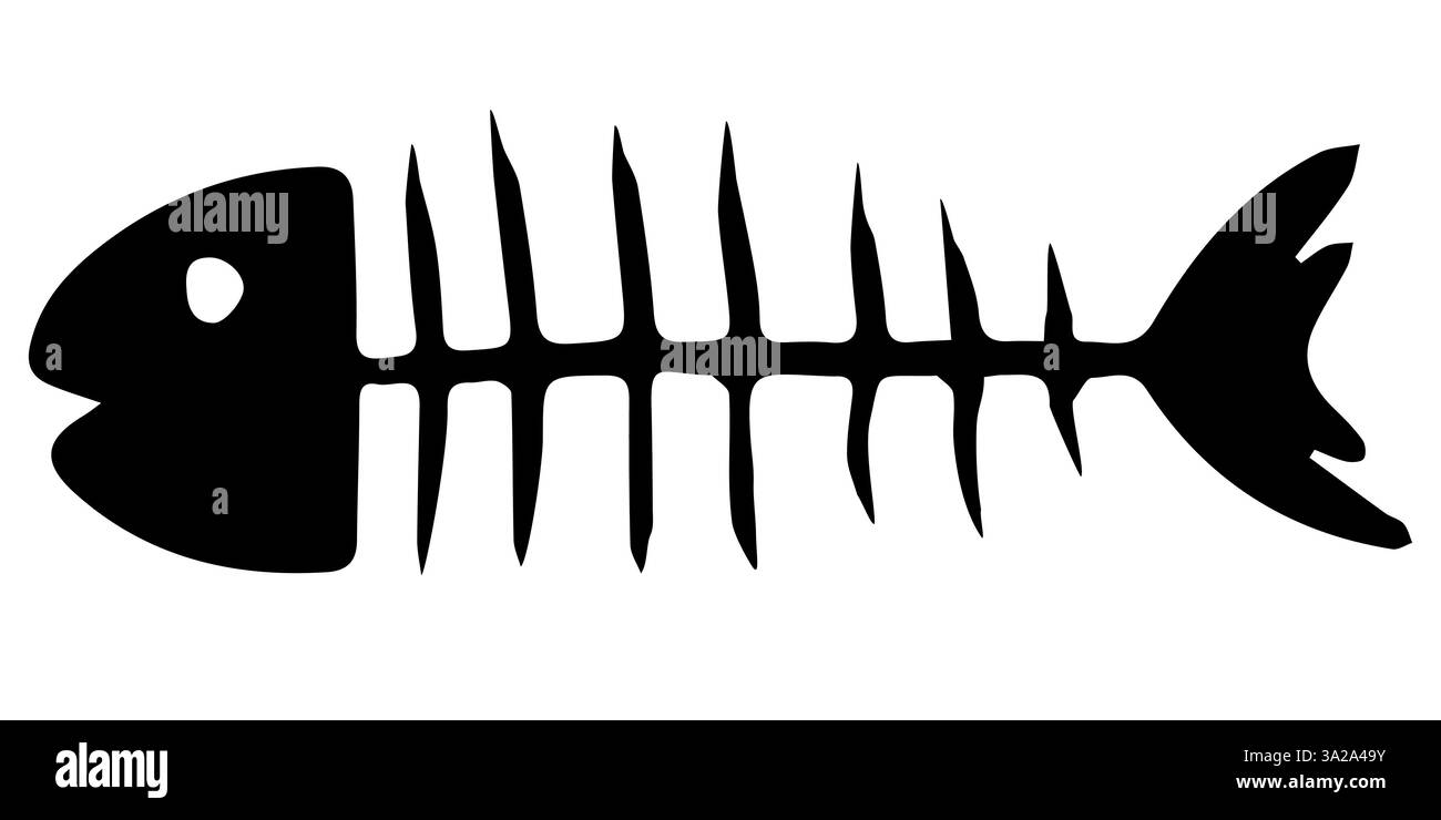 Sagoma di uno scheletro di pesce che enfatizza la vita marina e i temi ambientali Illustrazione Vettoriale