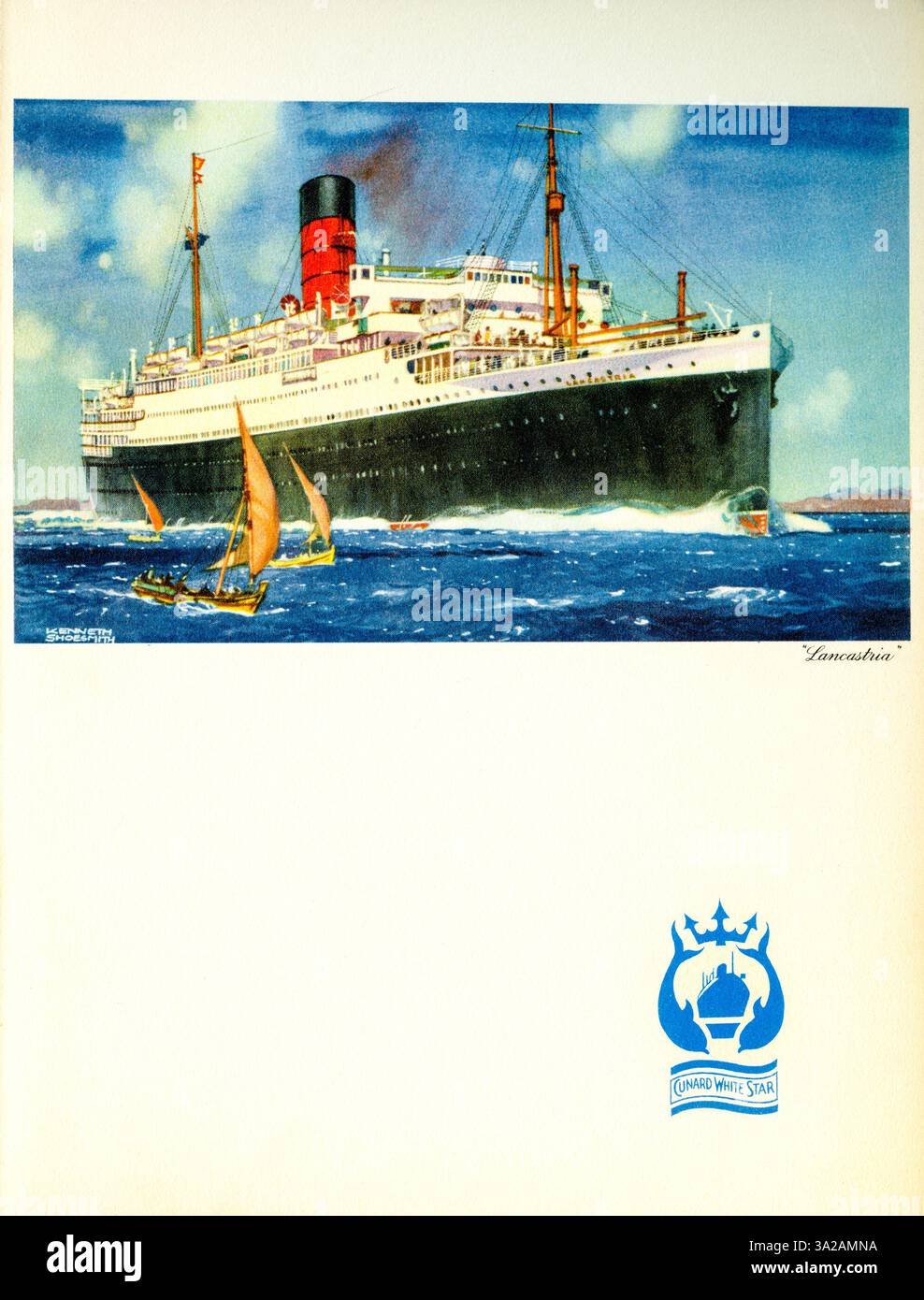 Un menu del 1937 della RMS Lancastria, un transatlantico britannico di lusso requisito dal governo del Regno Unito per salvare il personale militare e civile in fuga dalla Francia durante la seconda guerra mondiale. Fu affondato dai bombardieri tedeschi al largo della costa di St. Nazaire il 17 giugno 1940 con una perdita di vite umane stimata tra 4000 e 7000, il che lo rende il peggiore disastro marittimo della storia marittima britannica. Foto Stock