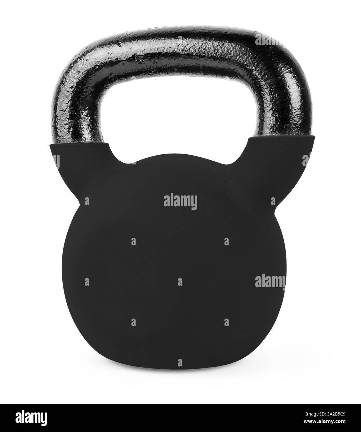 Un kettlebell nero isolato su bianco. Attrezzature per l'allenamento Foto Stock