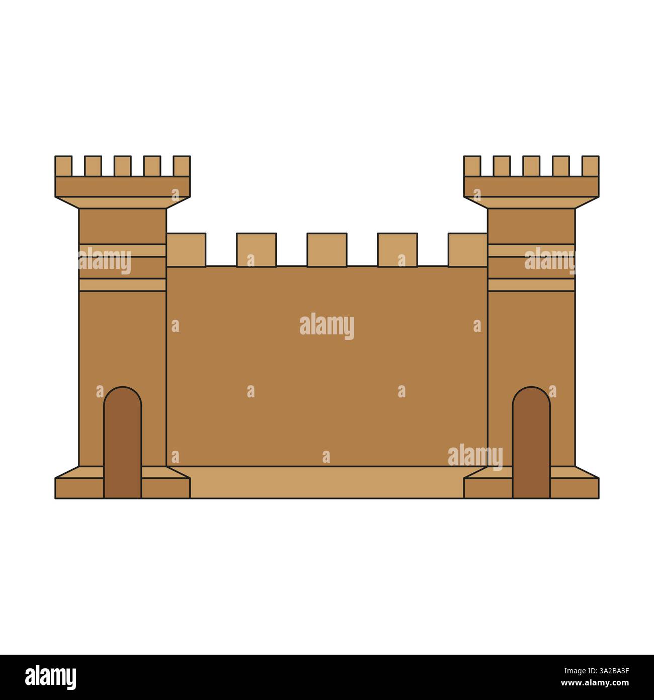 Illustrazione del muro del castello. Vettore della struttura della fortezza. Barriera difensiva medievale. Roccaforte di pietra marrone. Illustrazione Vettoriale