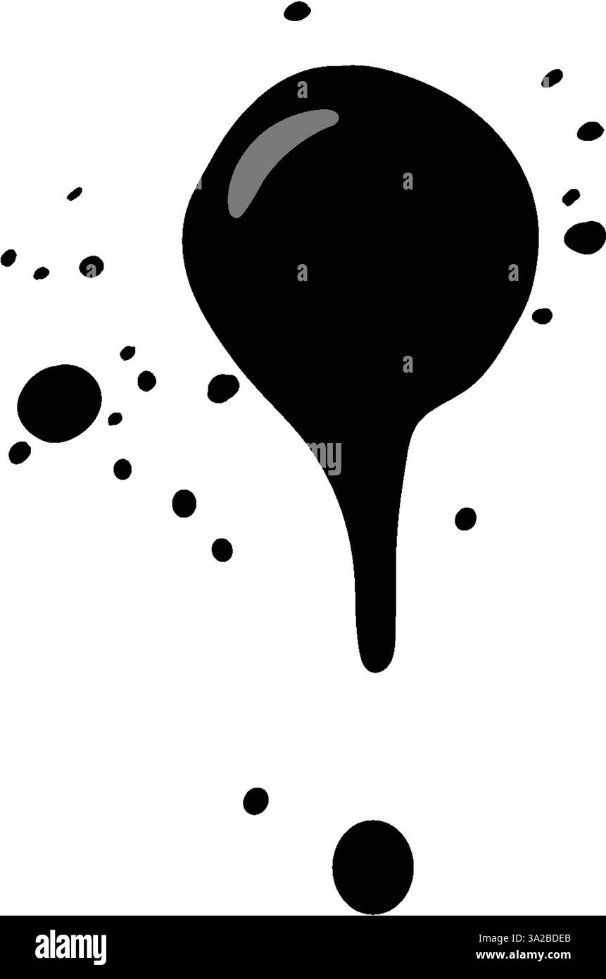 Illustrazione vettoriale dinamica con audaci spruzzi di inchiostro nero su sfondo bianco, che mostrano fluidità ed espressioni artistiche Illustrazione Vettoriale