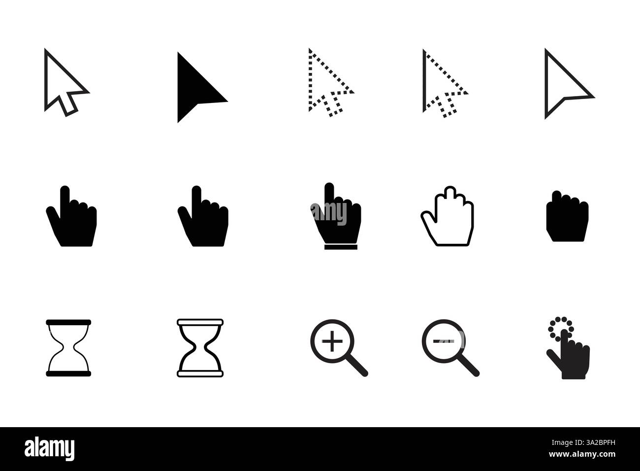 Cursore del mouse con icona nera e sfondo bianco Illustrazione Vettoriale