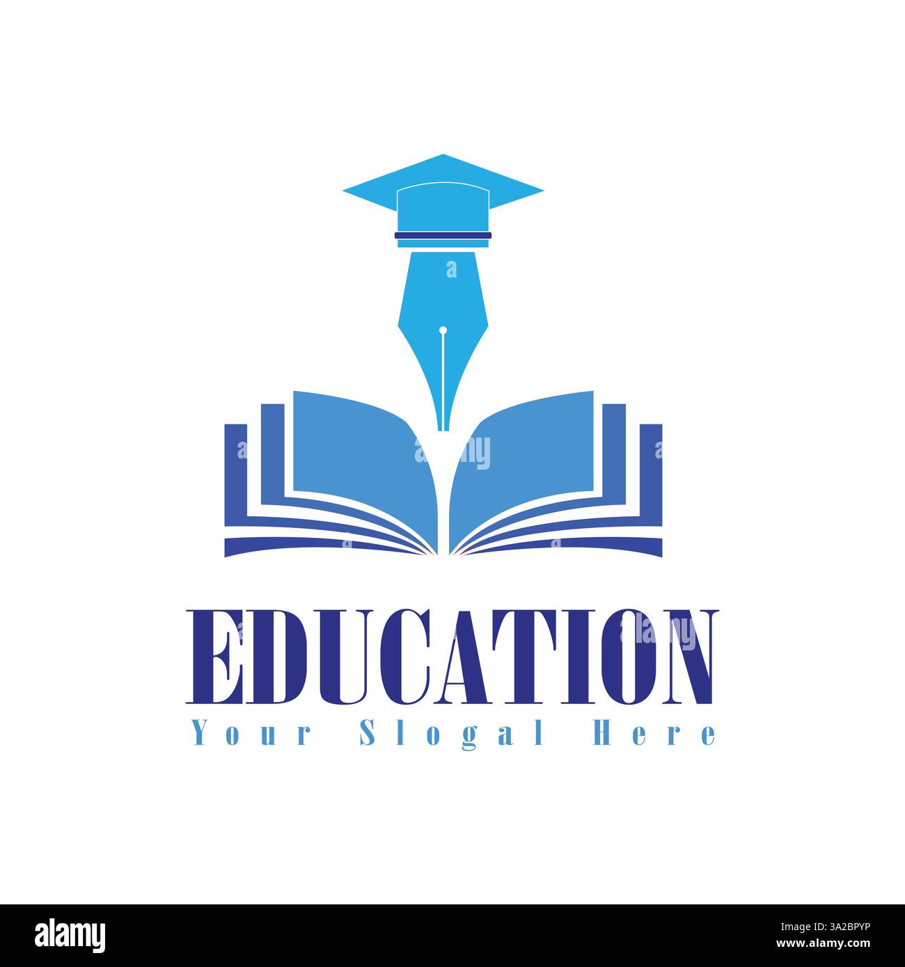 Logo educativo con libro e penna Illustrazione Vettoriale