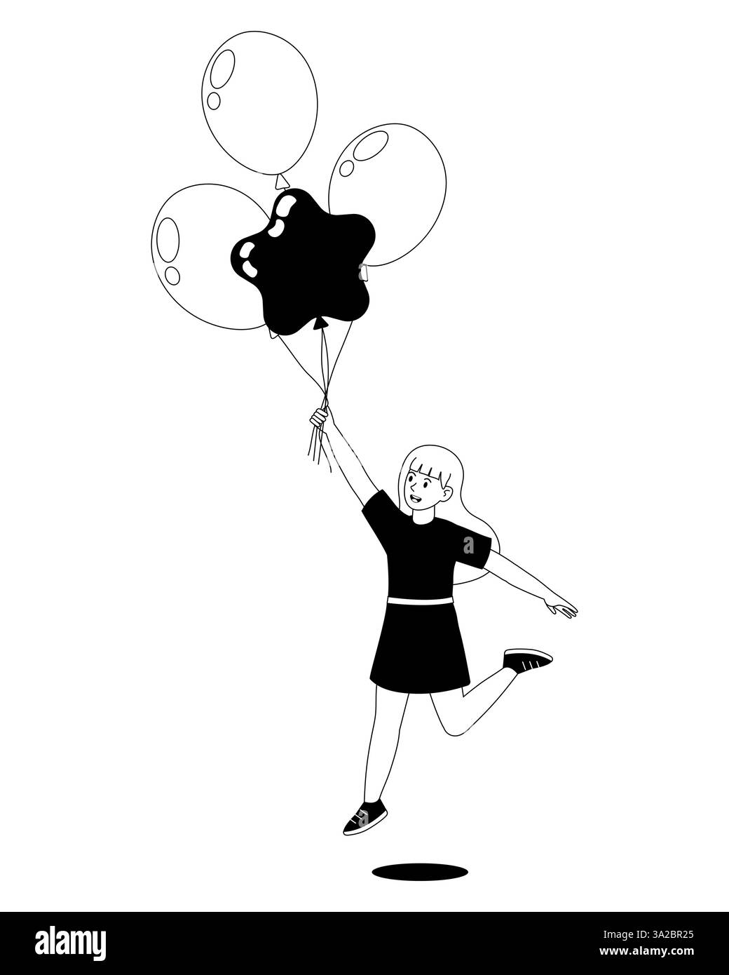 La ragazza ama trascorrere momenti spensierati tenendo in mano palloncini colorati in un'atmosfera giocosa Illustrazione Vettoriale