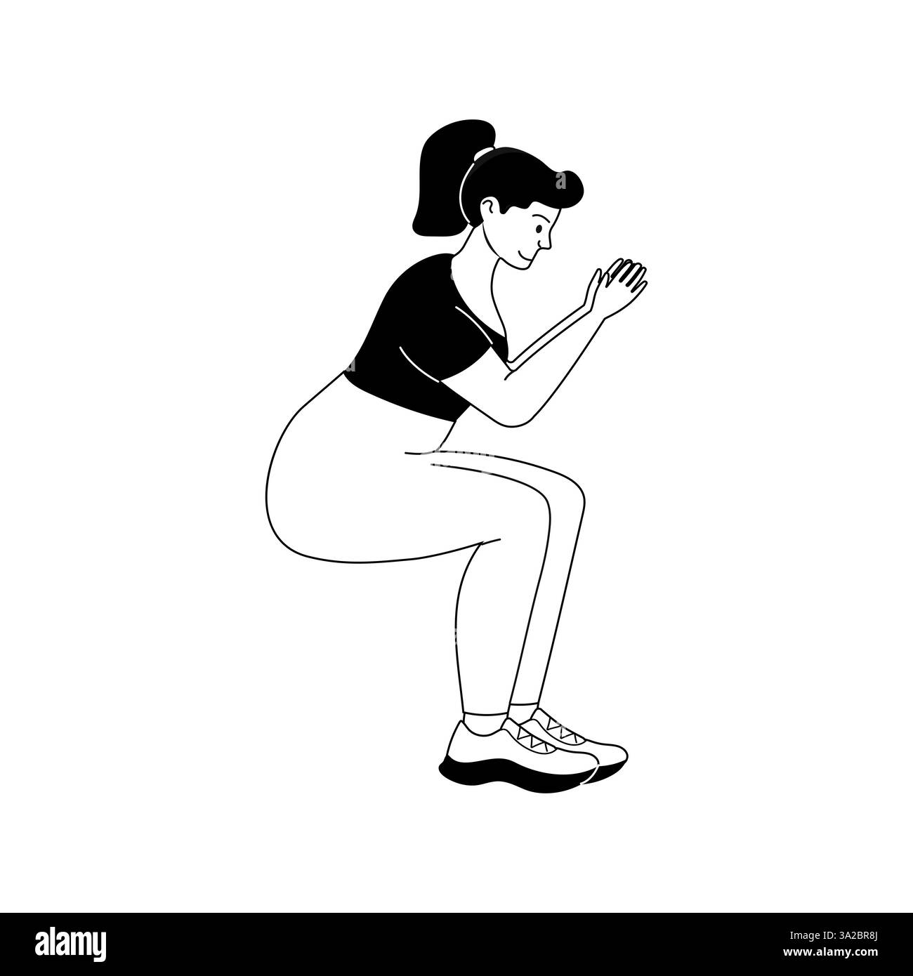 Persona che dimostra la corretta tecnica di squat in una routine di fitness Illustrazione Vettoriale