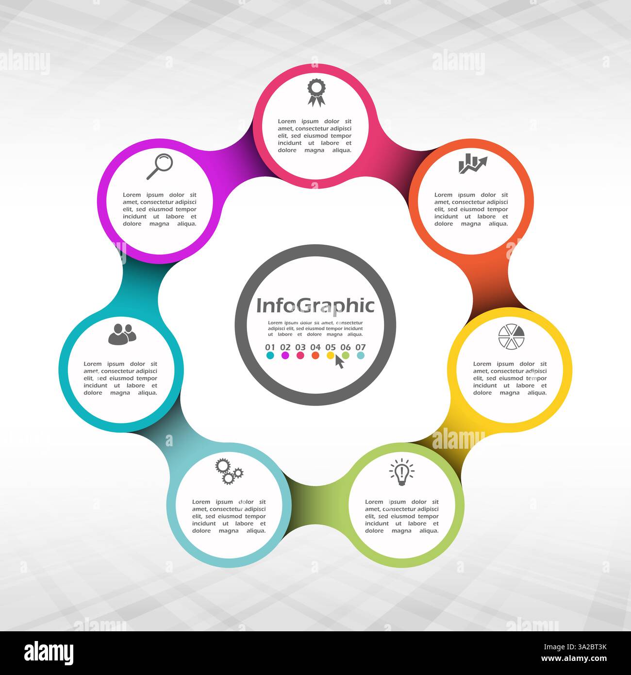 Modello colorato di business info grafica con diverse opzioni che mostra il lavoro di squadra processo Illustrazione Vettoriale