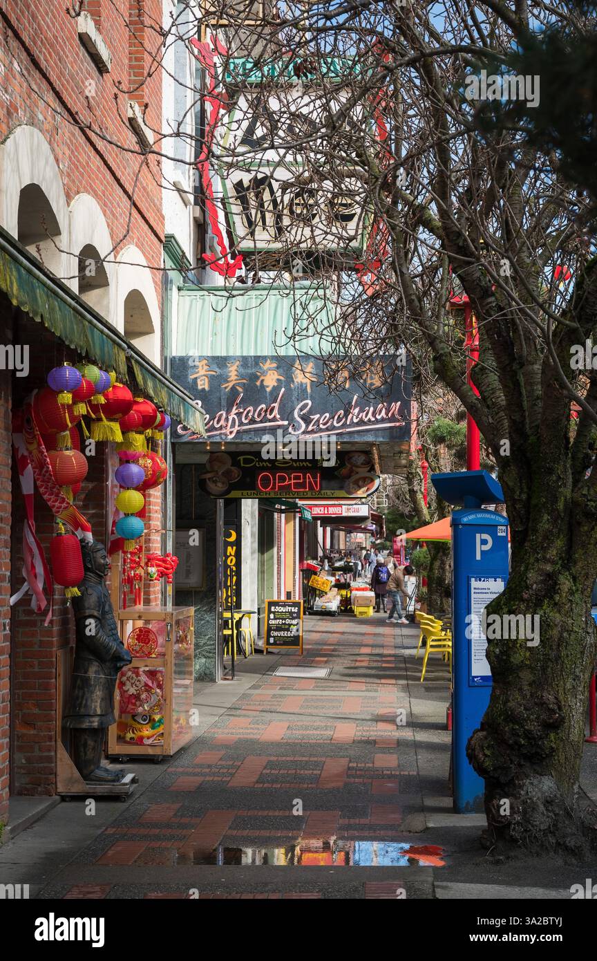 Il quartiere di Chinatown e fan Tan Alley nel centro di Victoria. Foto Stock