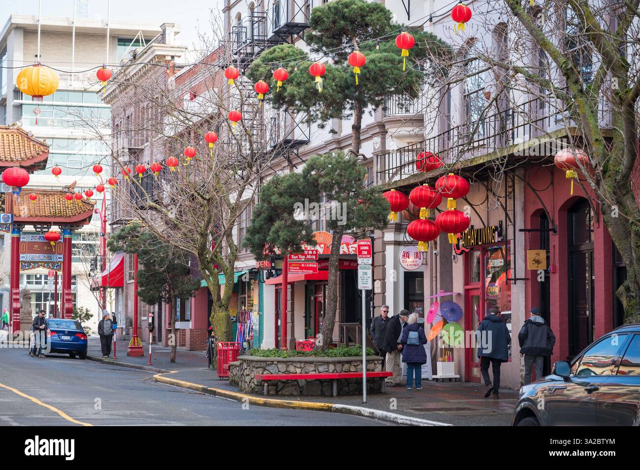 Il quartiere di Chinatown e fan Tan Alley nel centro di Victoria. Foto Stock