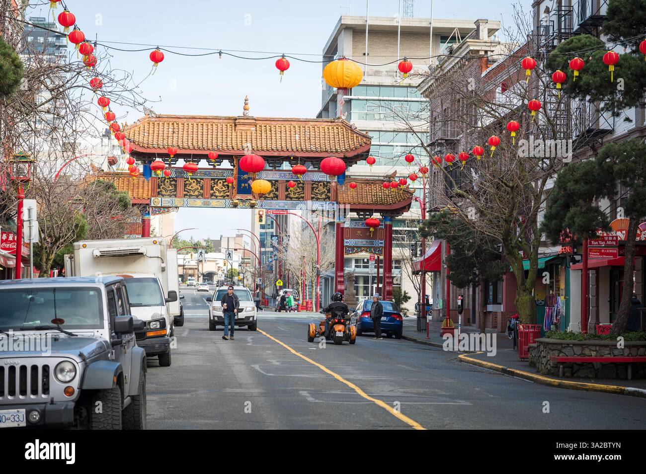 Il quartiere di Chinatown e fan Tan Alley nel centro di Victoria. Foto Stock