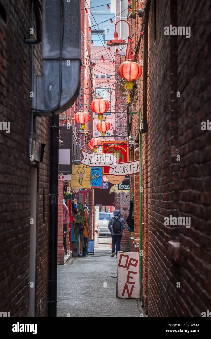 Il quartiere di Chinatown e fan Tan Alley nel centro di Victoria. Foto Stock