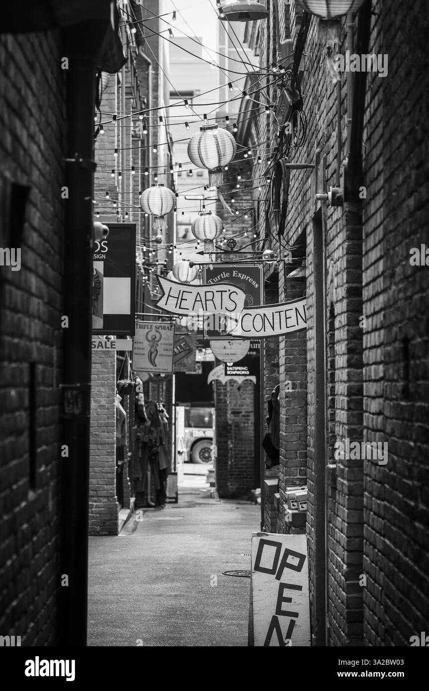 Il quartiere di Chinatown e fan Tan Alley nel centro di Victoria. Foto Stock