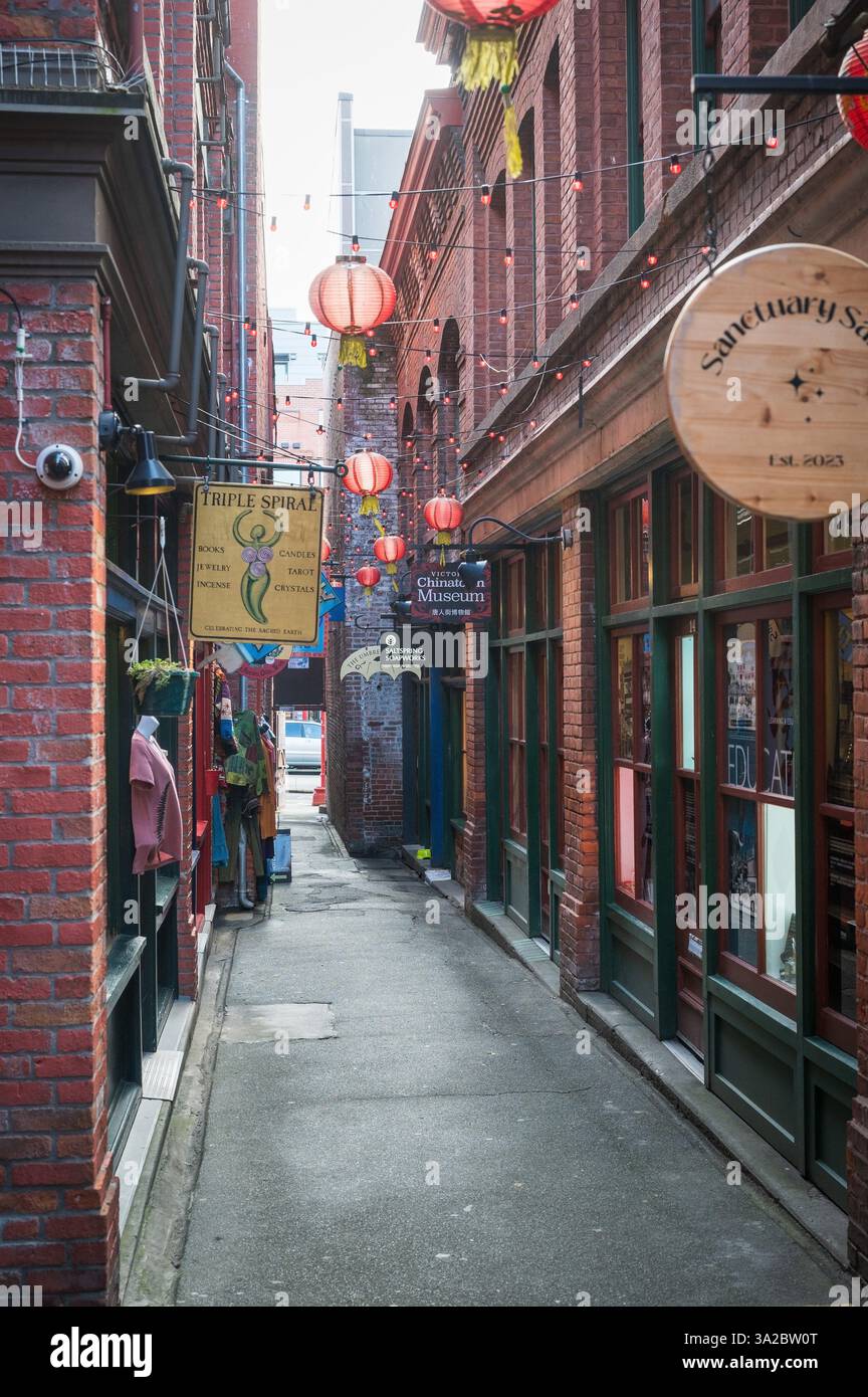 Il quartiere di Chinatown e fan Tan Alley nel centro di Victoria. Foto Stock