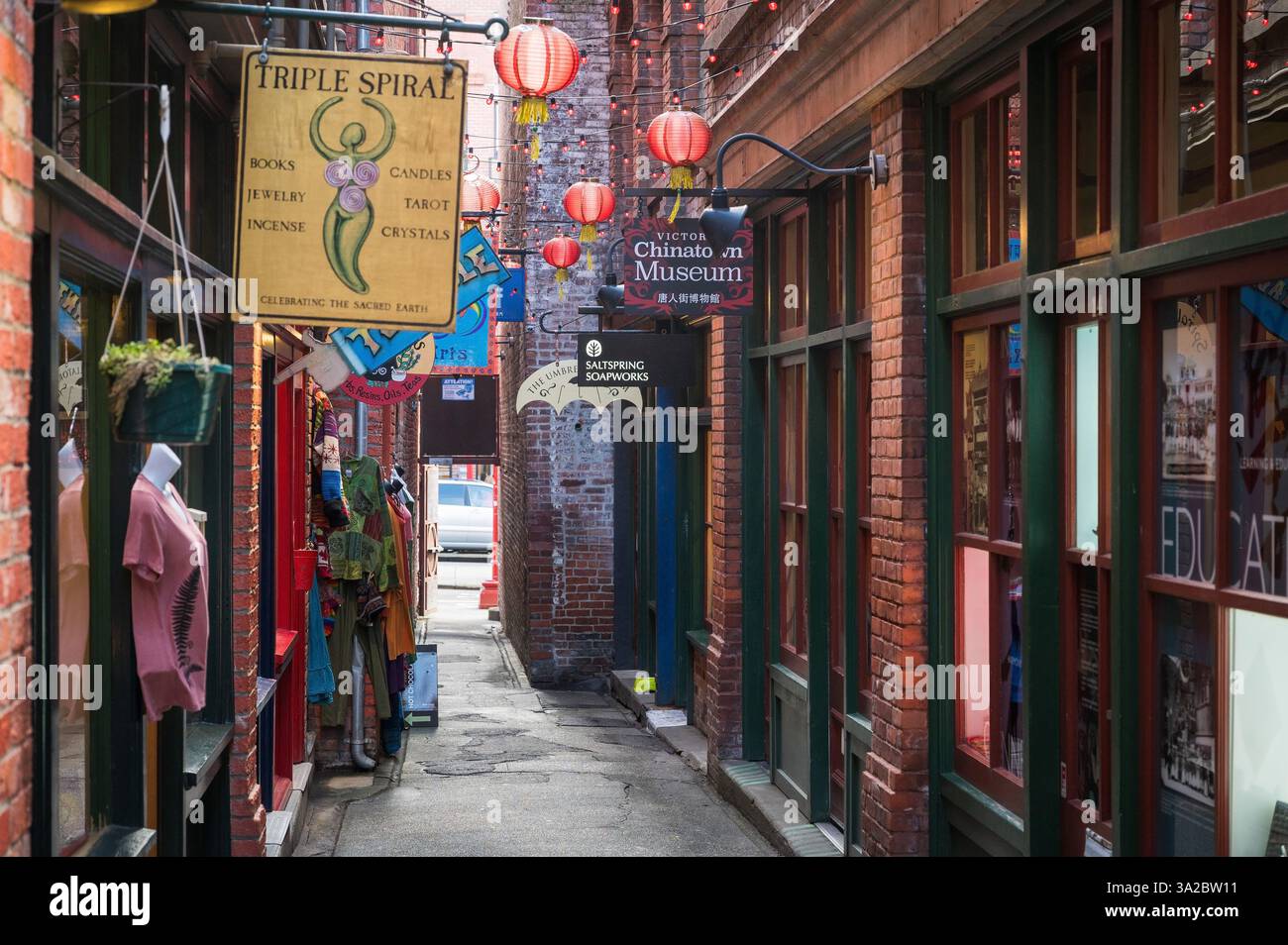 Il quartiere di Chinatown e fan Tan Alley nel centro di Victoria. Foto Stock