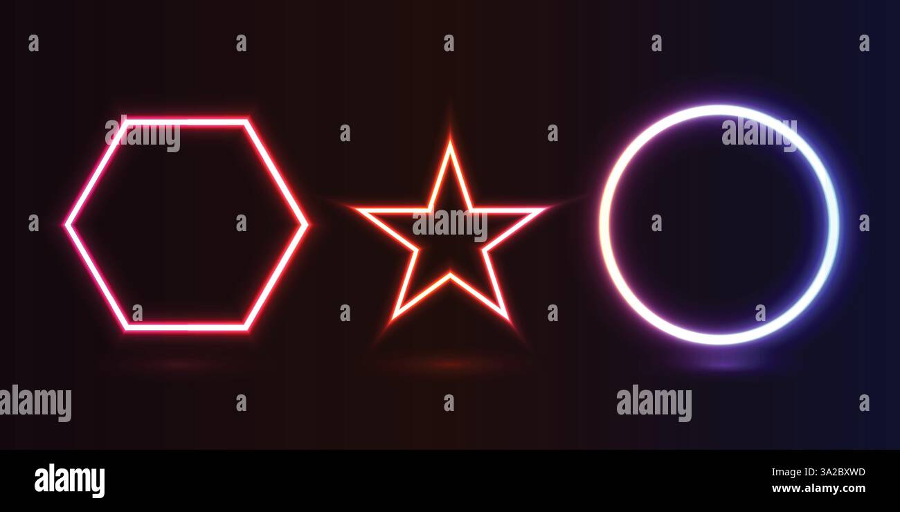 Icone astratte degli effetti di luce al neon per il tuo progetto, icona facilmente modificabile, illustrazione grafica vettoriale Illustrazione Vettoriale