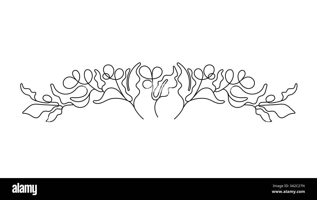 Abstract una linea confine naturale. Schema botanico vettoriale. Piantagione di caffè, chicchi, foglie, bacche. Simbolo decorativo artistico isolato su sfondo bianco. Illustrazione Vettoriale