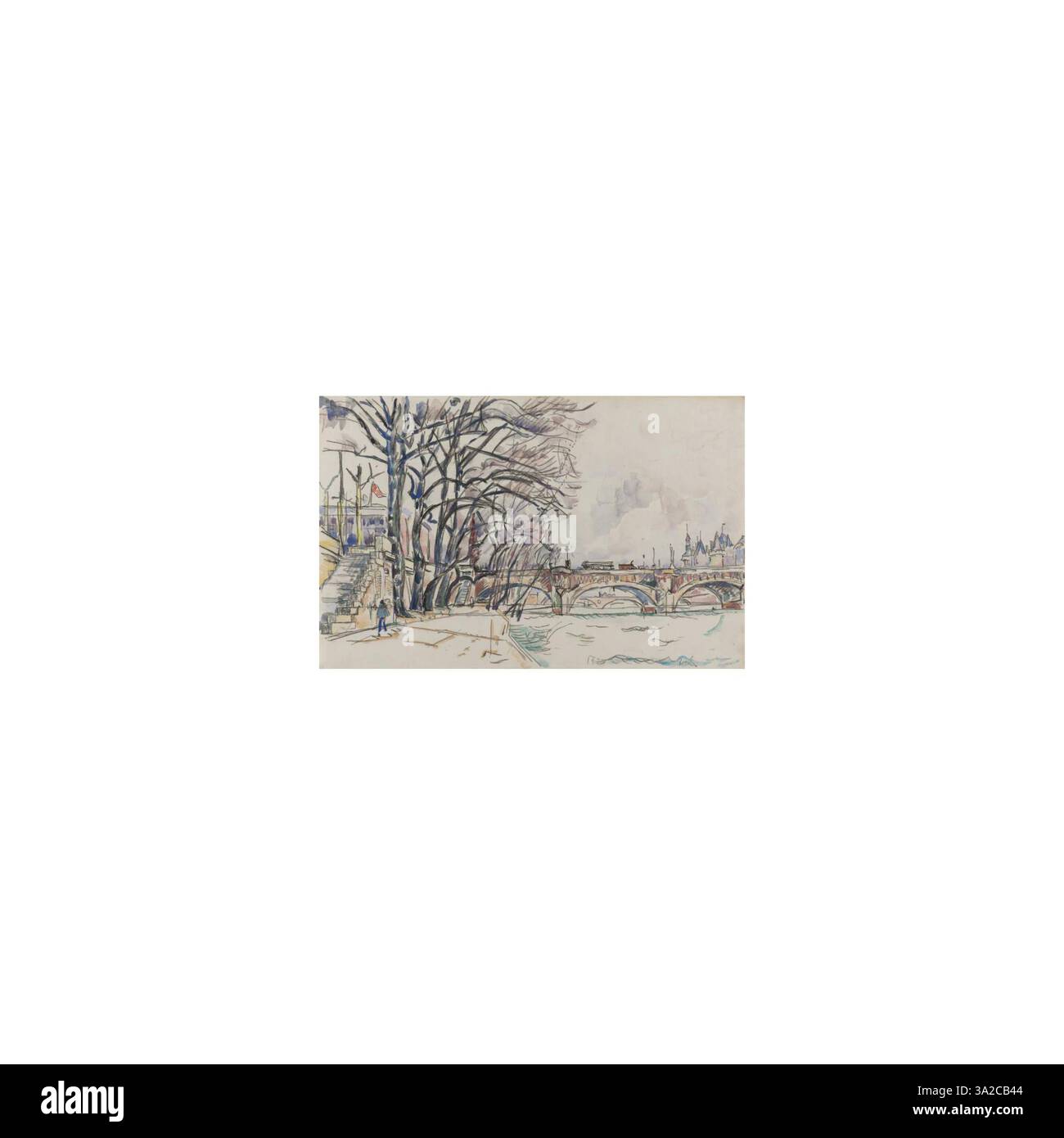 "La Senna" di Paul Signac cattura l'iconico fiume mentre scorre attraverso Parigi. Il suo uso del puntinismo mette in evidenza l'acqua scintillante, l'atmosfera vivace e la luce che cambia sul fiume. Foto Stock