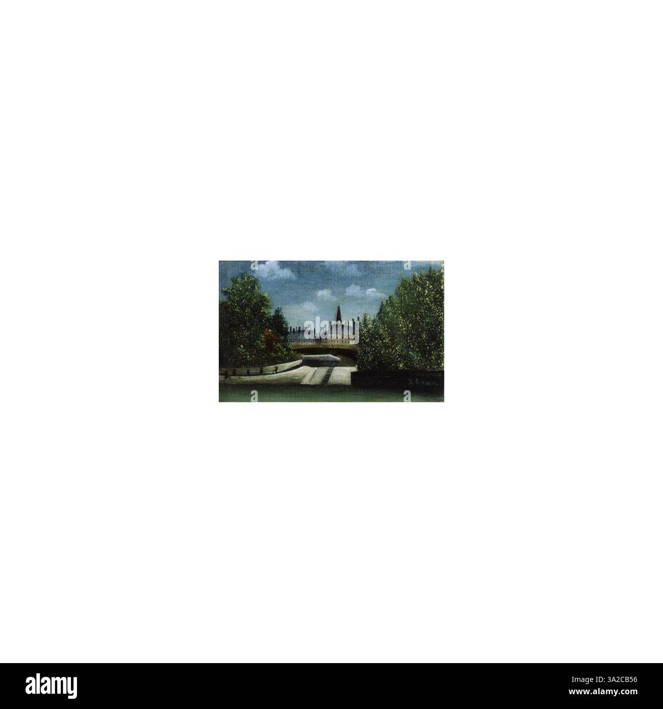 "L'Ile de la Cité" di Rousseau raffigura una vista della storica isola della Senna, Parigi. La composizione enfatizza la bellezza architettonica dell'isola, con l'acqua e il cielo circostanti che creano contrasto. Foto Stock