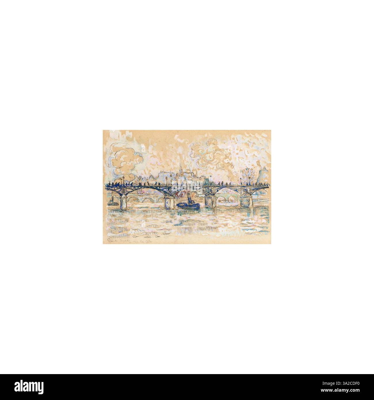 "L'Île de la Cité" (1913) raffigura una vista della famosa isola sulla Senna a Parigi. Il dipinto cattura gli effetti di luce sull'acqua e le caratteristiche architettoniche degli edifici, dipinti nello stile punta distintivo di Signac. Foto Stock